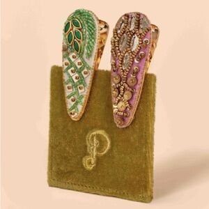 Powder UK beaded/sequined hair clips/2 clips/2 different leaf designs-NWT